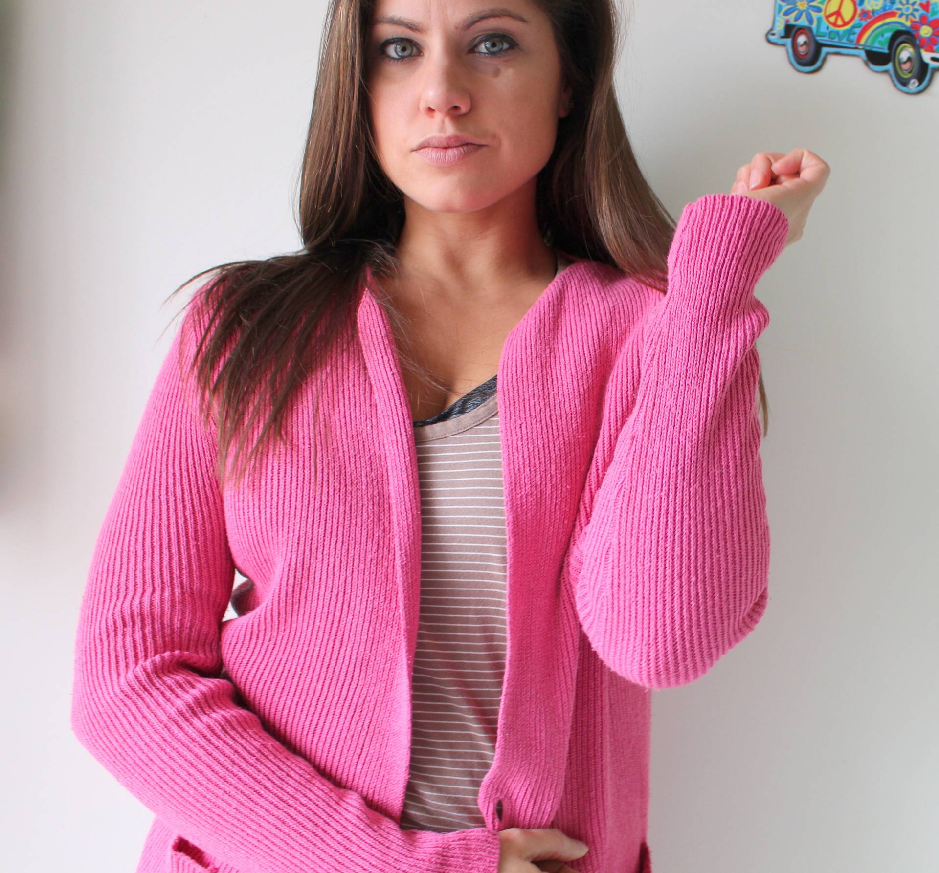 Vintage 80Er Jahre Rosa Baumwolle Cardigan Pullover - Boho Strick Medium von retroandme