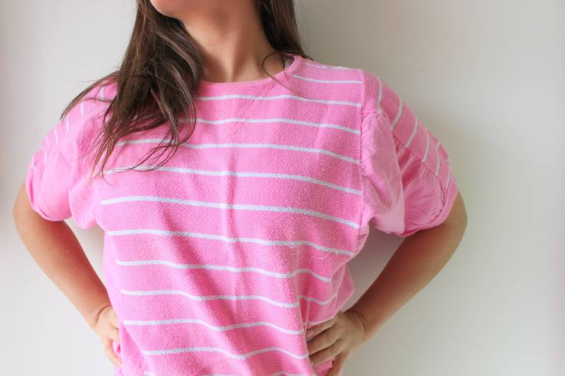 Vintage 80Er Jahre Rosa Streifen Crop Top Boho Slouchy Strick von retroandme