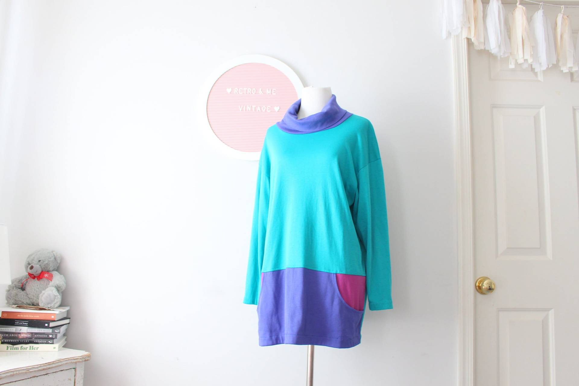 Vintage 80Er Jahre Unisex Sweatshirt. Größe Groß... Unisex. Retro. Boho. Hippie. Oversized T-Shirt. 90Er Jahre. Rad. Lila. Fushia. Kleid Mit Taschen von retroandme