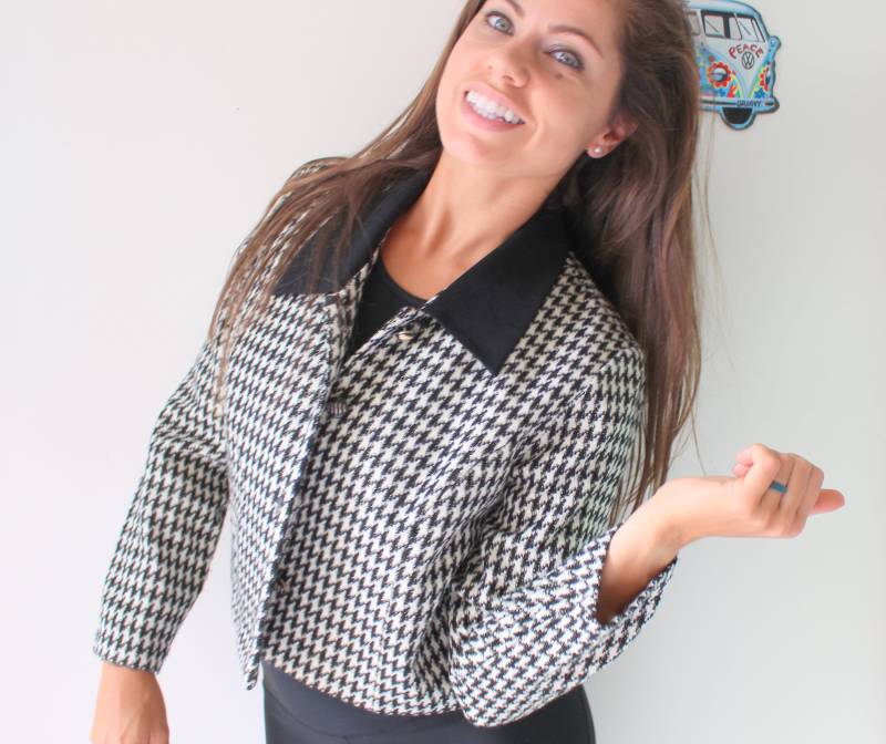 Vintage 90Er Jahre Hahnentritt Crop Jacke Mod Schwarz Und Weiß, Medium von retroandme