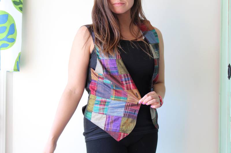 Vintage 90Er Jahre Karierte Baumwoll Weste - Einheitsgröße von retroandme