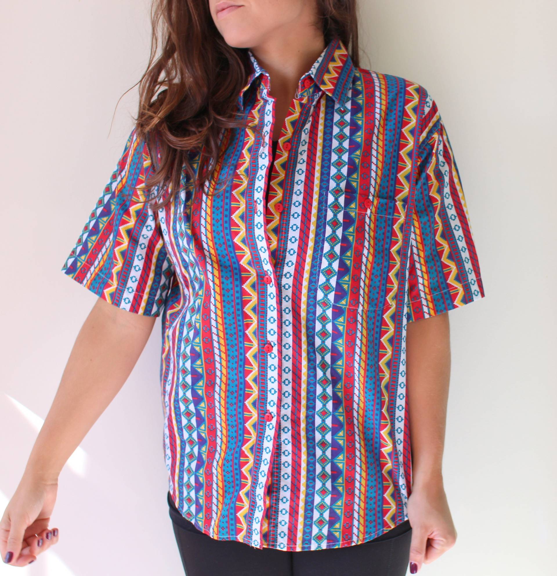 Vintage Azteken-Print Button-Down-Shirt - Bermuda Run Marke Vintage Azteken-Print Button-Down-Shirt - Bermuda Run Marke von retroandme