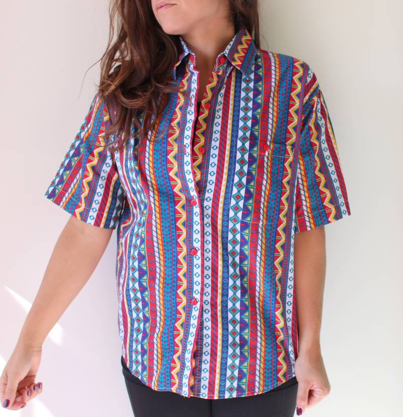 Vintage Azteken-Print Button-Down-Shirt - Bermuda Run Marke Vintage Azteken-Print Button-Down-Shirt - Bermuda Run Marke von retroandme