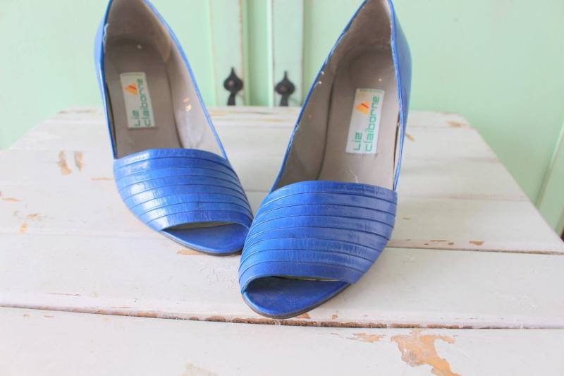 Vintage Blau Leder Designer Heels.... Größe 9 Damen... Blaues Leder. Designer. Mode. Maritim Boho. . Liz Claiborne. Blau von retroandme