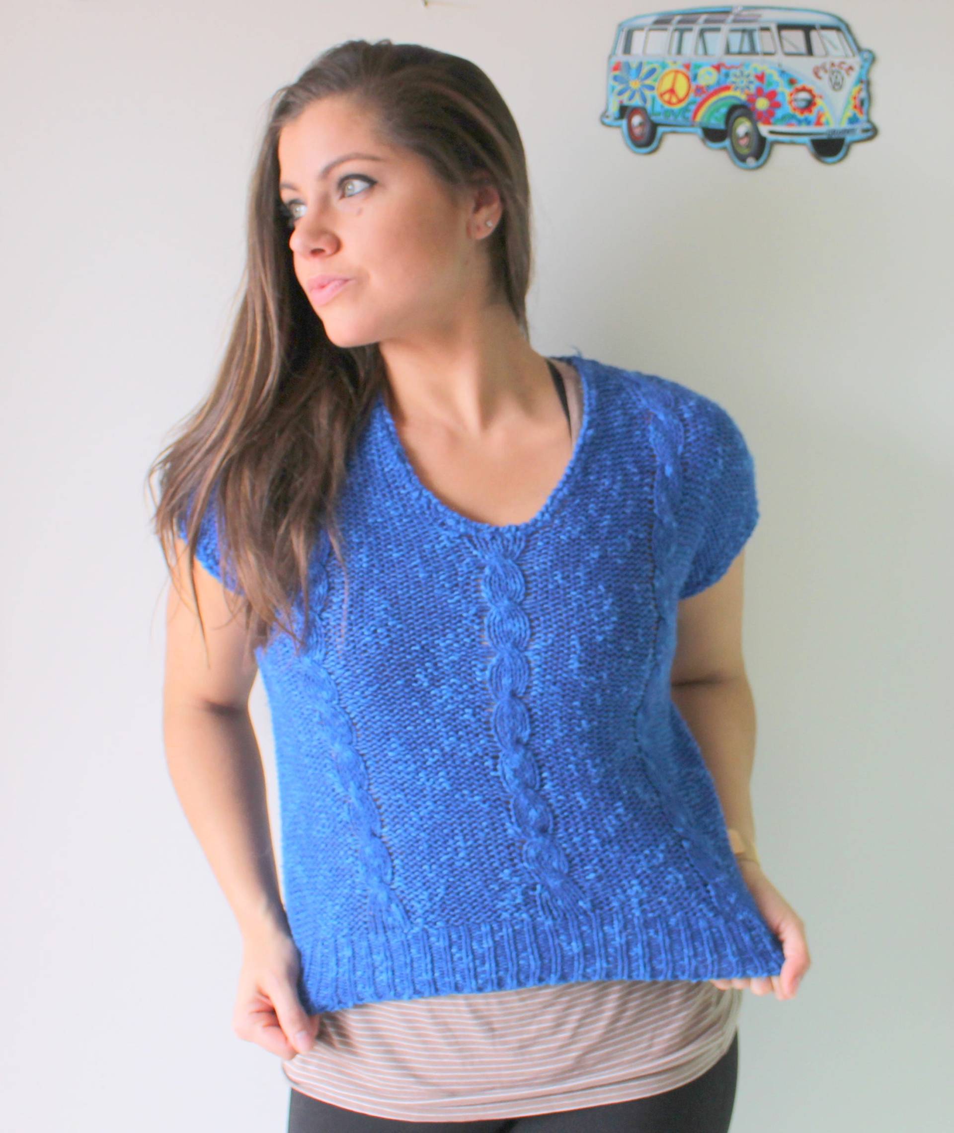 Vintage Blaue Knit Boho Slouchy Crop Pullover..royal Blau. . Völkchen. Freie Größe. Hippie. Kostüm. Boho. Frühling. Gestrickt. Retro. Modell Ernte von retroandme