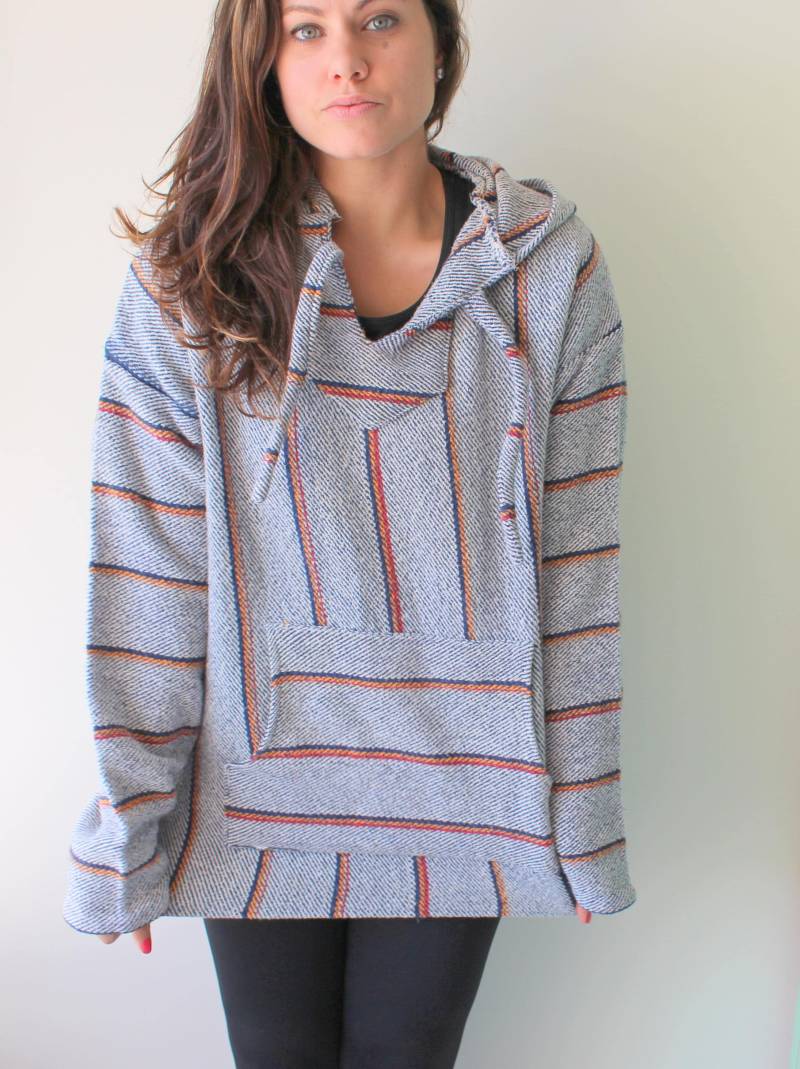 Vintage Boho Slouchy Unisex Hoodie.... Folk. Hippie. . Boho. Frühling. Stricken. Retro. Mod. Gestreift. Blau von retroandme