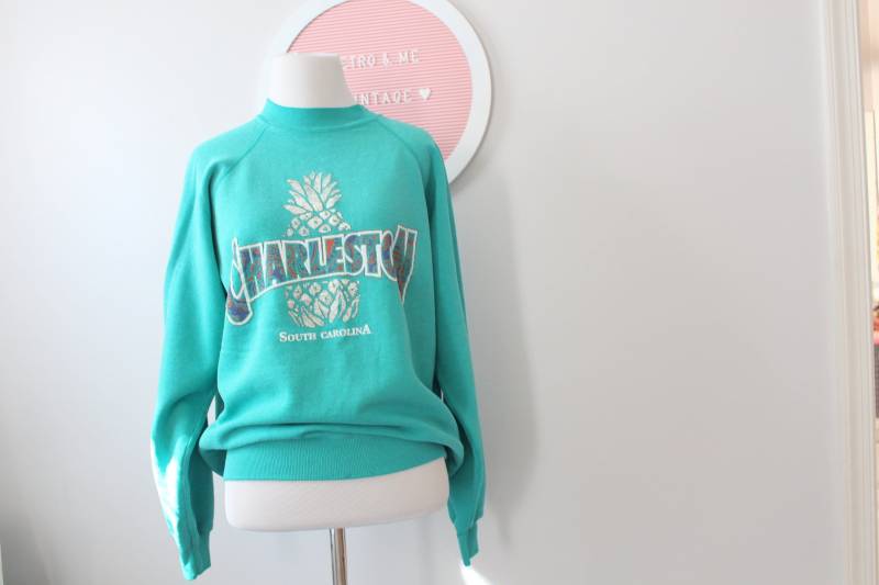 Vintage Charleston Südcarolina Sweatshirt.unisex. Ananas. Strand. Retro. . Boho. Hippie. Sammelwürdig. Urlaub. Hüfttasche. Türkis von retroandme