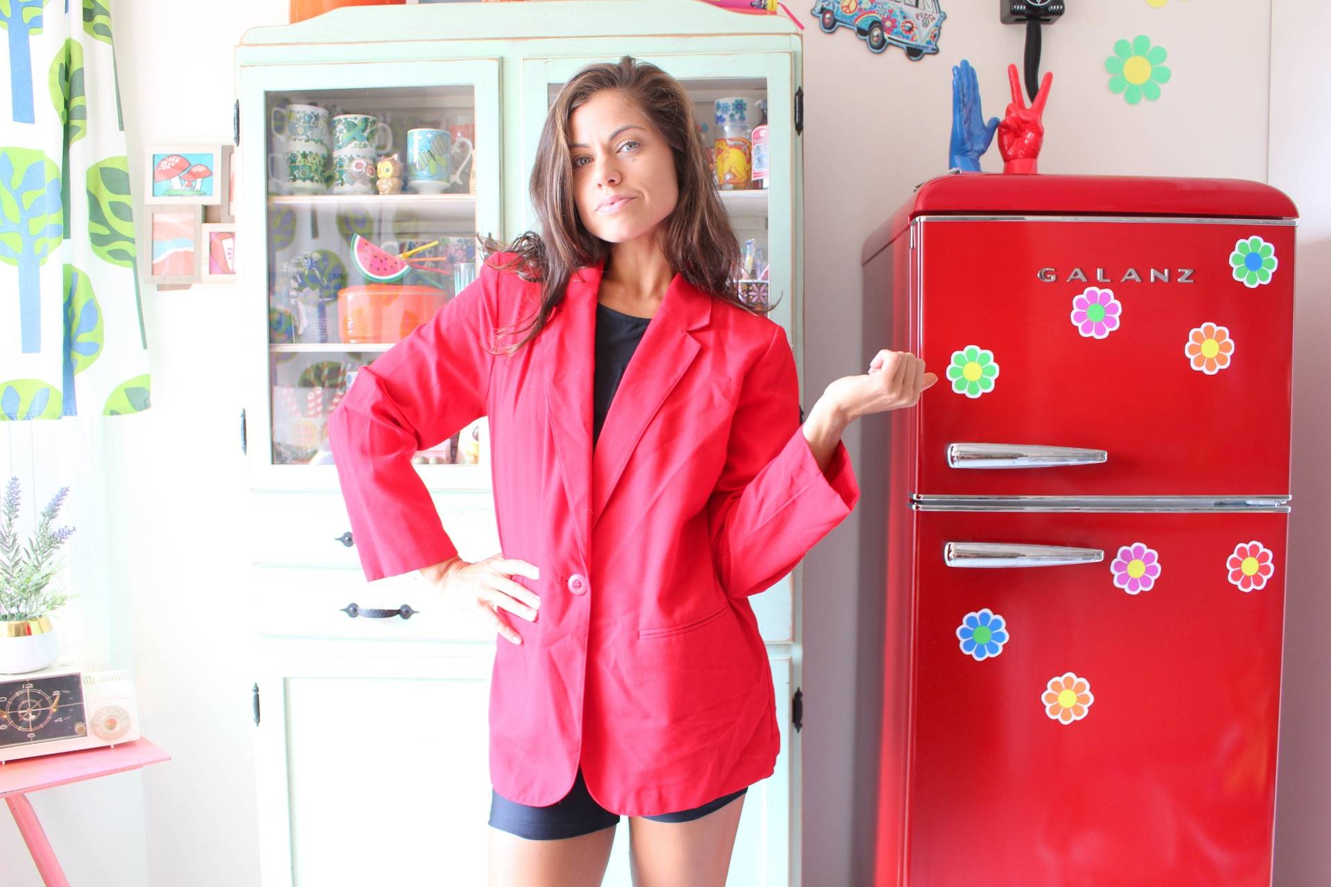 Vintage Cherry Red Blazer Jacke... Größe Mittel... Baumwolle. Gogo. Solide. Urlaub. Mod. Twiggy. Retro. Womens. Verrückten. Jh Sammlerstücke von retroandme