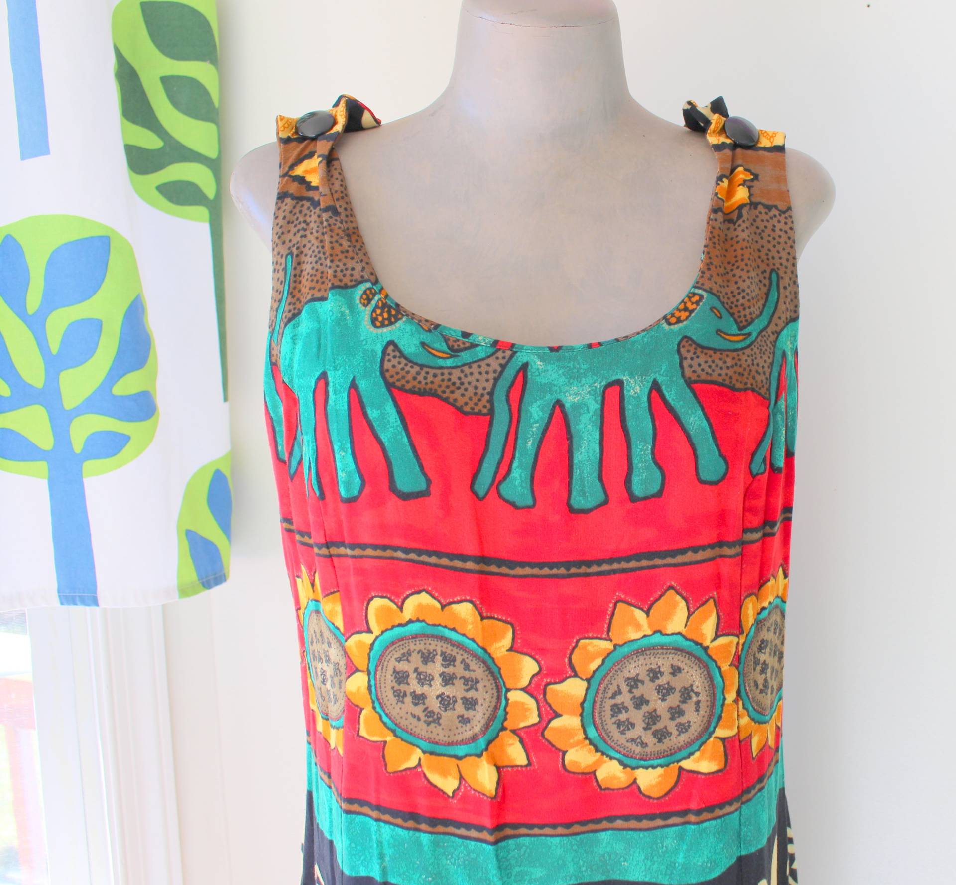 Vintage Elefanten Print Kleid, Boho Azteken Stil | M/L von retroandme