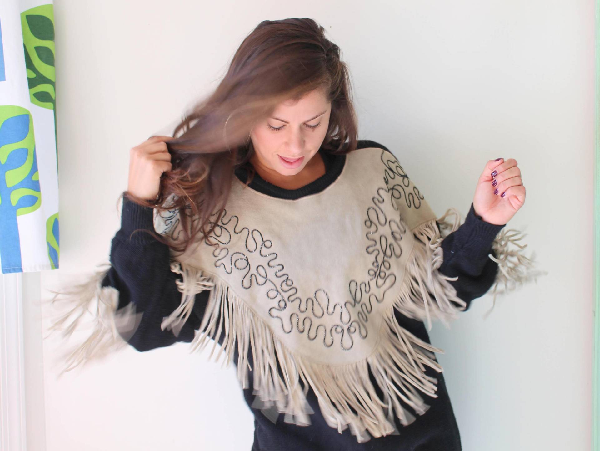 Vintage Fancy Schwarzer Crop Pullover.... Größe Groß Xlarge... Folk. Hippie. . Boho. Western. Stricken. Retro. Mod. Kostüm von retroandme