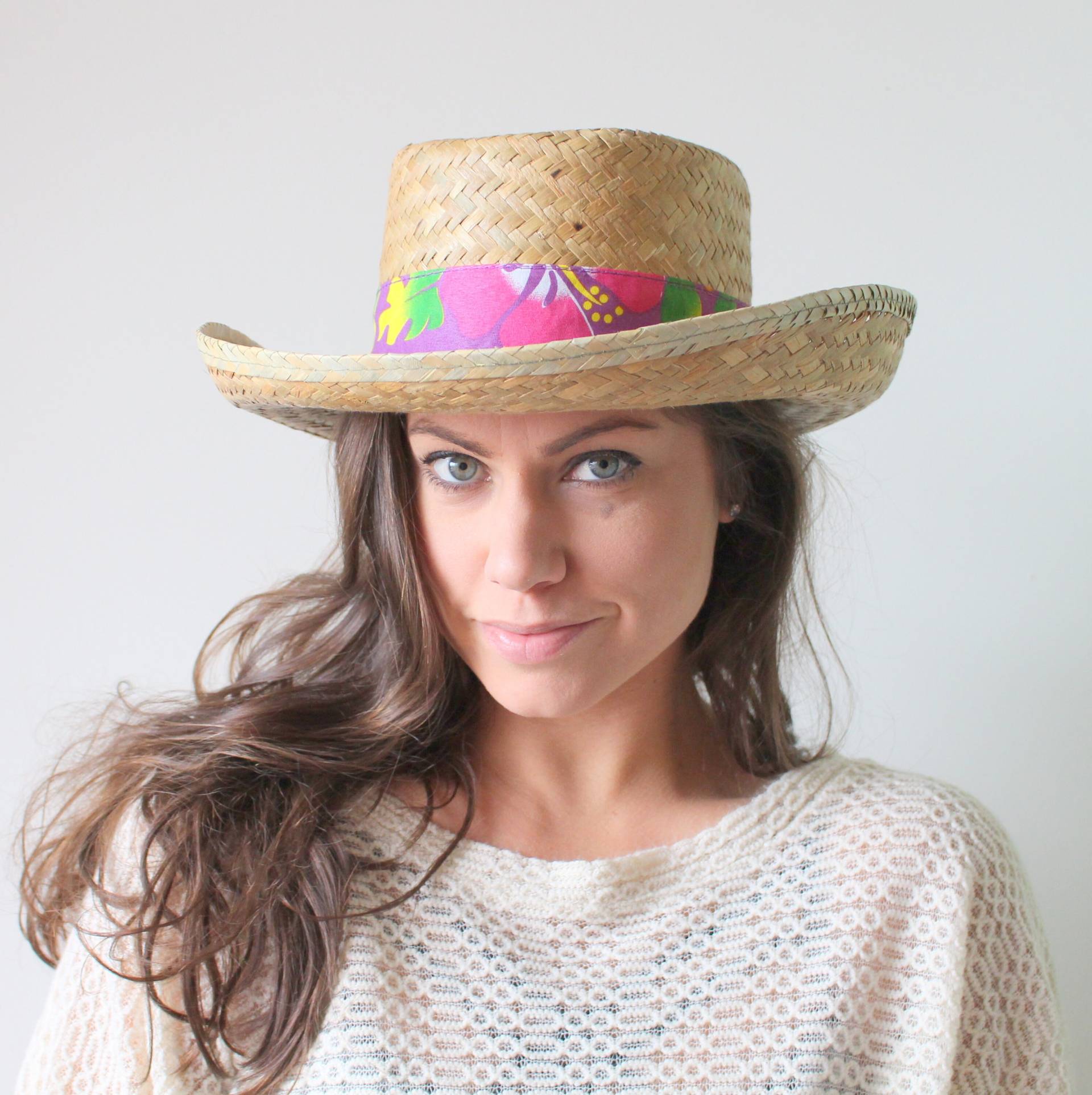 Vintage Floral Strohhut 80Er Jahre Frühling Sommer Stil von retroandme