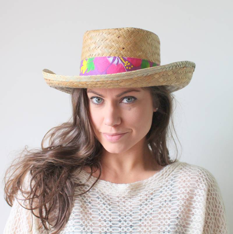 Vintage Floral Strohhut 80Er Jahre Frühling Sommer Stil von retroandme