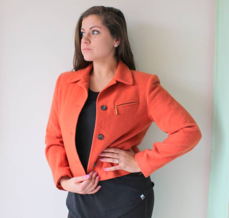 Vintage Gebrannte Orange Wollmischung Jacke - Kleine Damen von retroandme