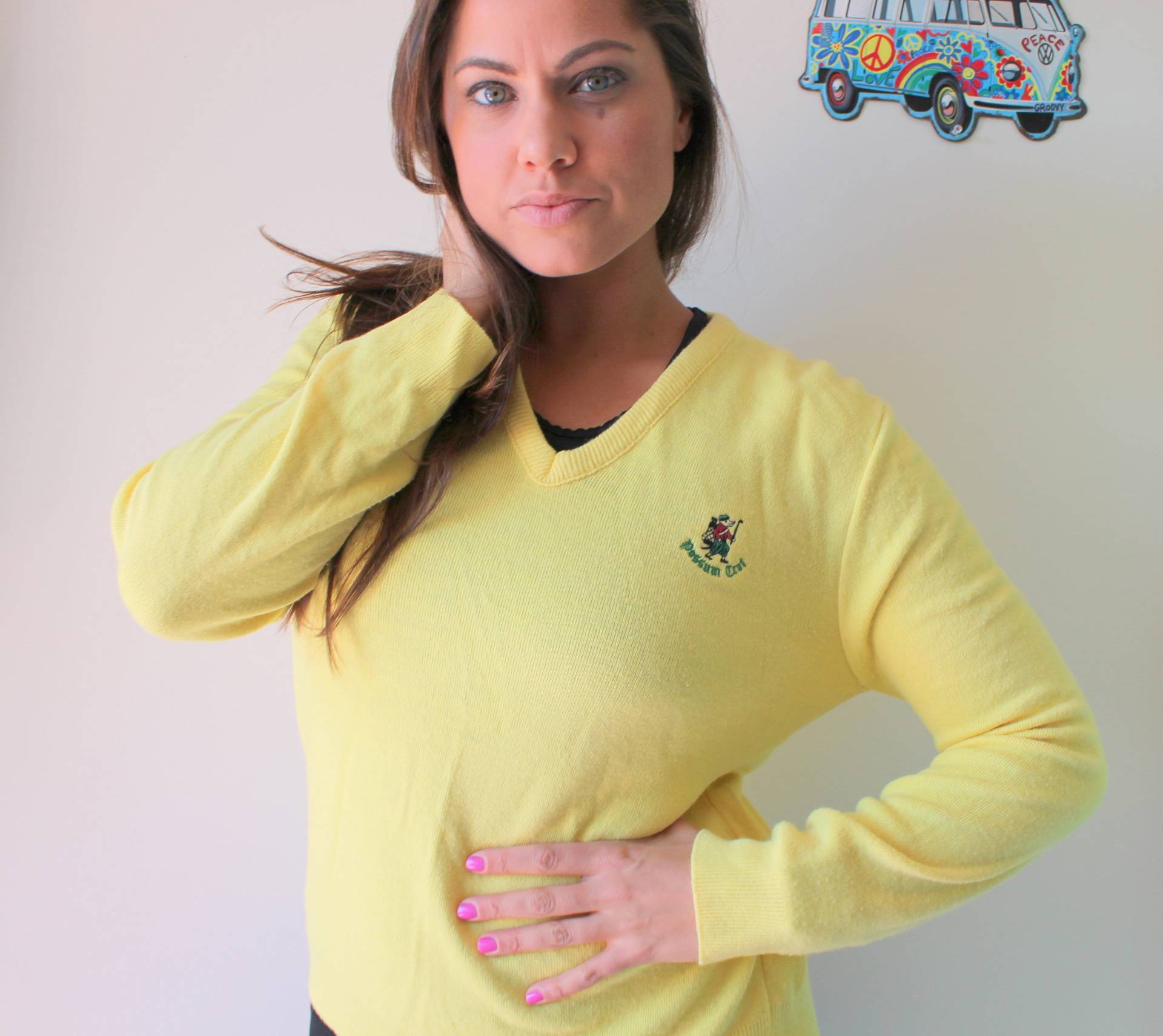 Vintage Gelber Boho Slouchy Crop Pullover...größe Klein Bis M...vneck. Zitrone. Gestrickter Pullover. Hippie. Boho. Frühling. Gestrickt. Retro. von retroandme