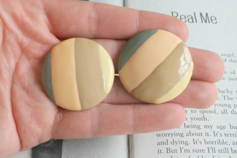 Vintage Gestreifte Runde Ohrstecker, 1980Er-90Er Jahre von retroandme