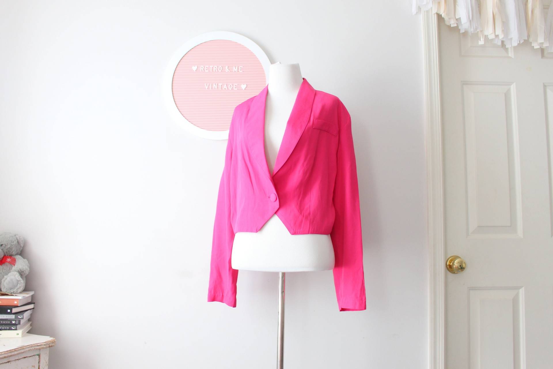 Vintage Hot Pink Blazer Jacke... Größe Klein. Ernte. Gogo. Solide. Urlaub. Mod. Twiggy. Retro. Womens. Verrückten. Valentine von retroandme