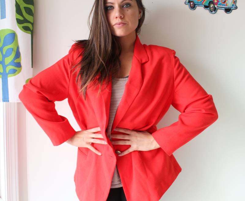 Vintage Kirschrote Blazer-Jacke, Fester Mod-stil | L-xl von retroandme