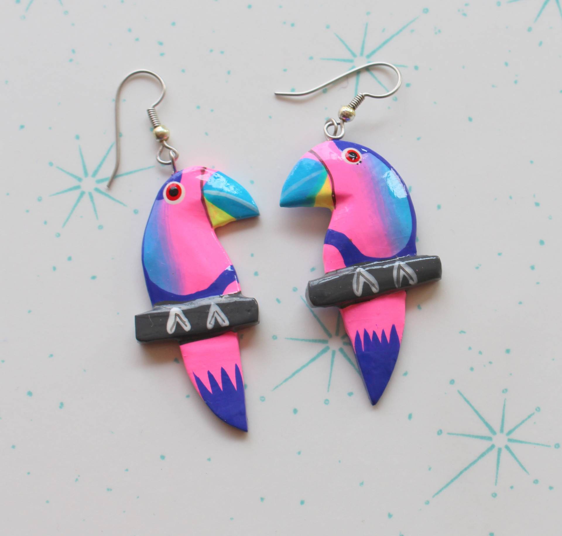 Vintage Kitsch Papagei Ohrringe Bunte Vogel Schmuck von retroandme