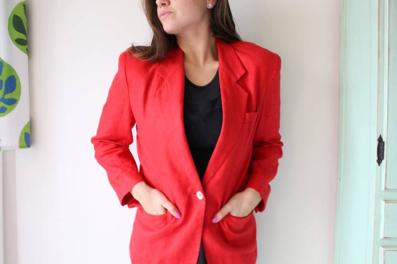 Vintage Liz Claiborn Blazer Kirschrote Baumwolljacke, M-Large Vintage Liz Claiborn Blazer Kirschrote Baumwolljacke, M-Large von retroandme