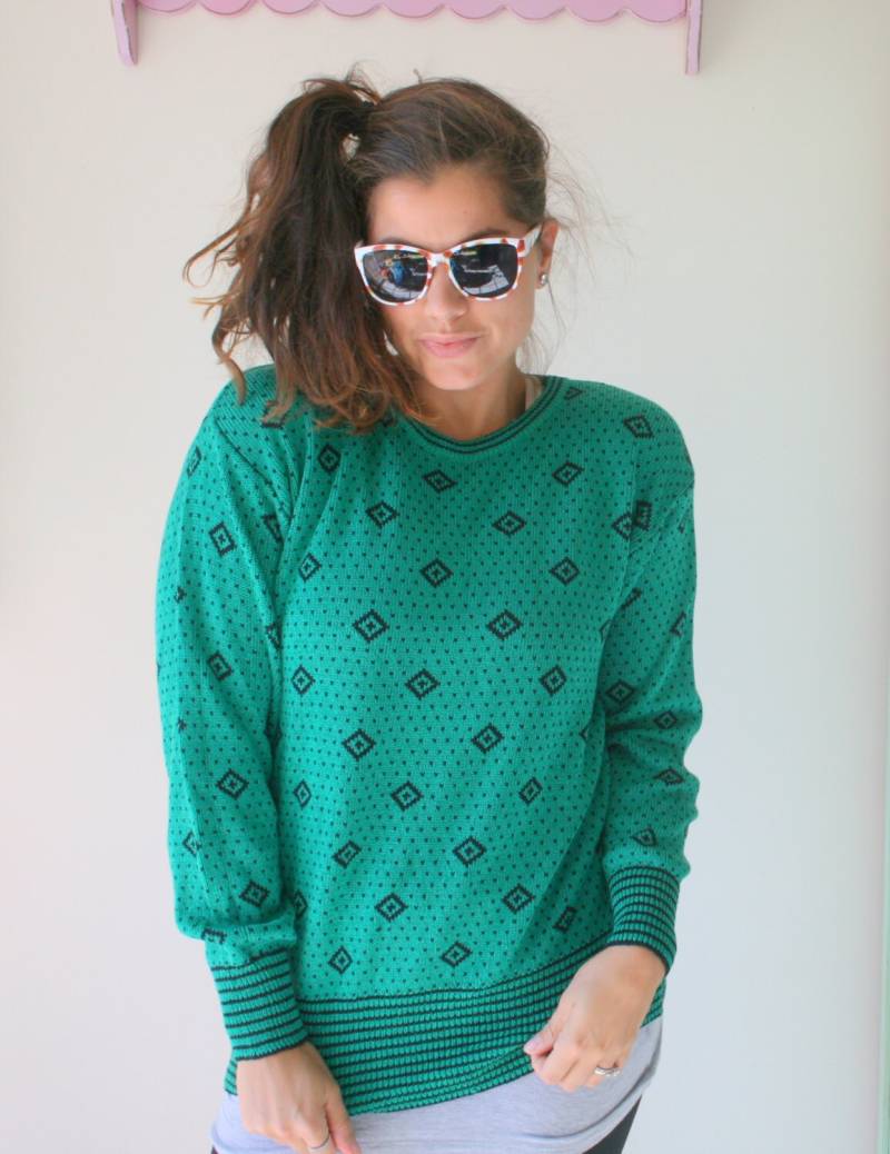 Vintage Liz Claidose Grüner Strick Pullover 1980Er Jahre Retro Mod von retroandme