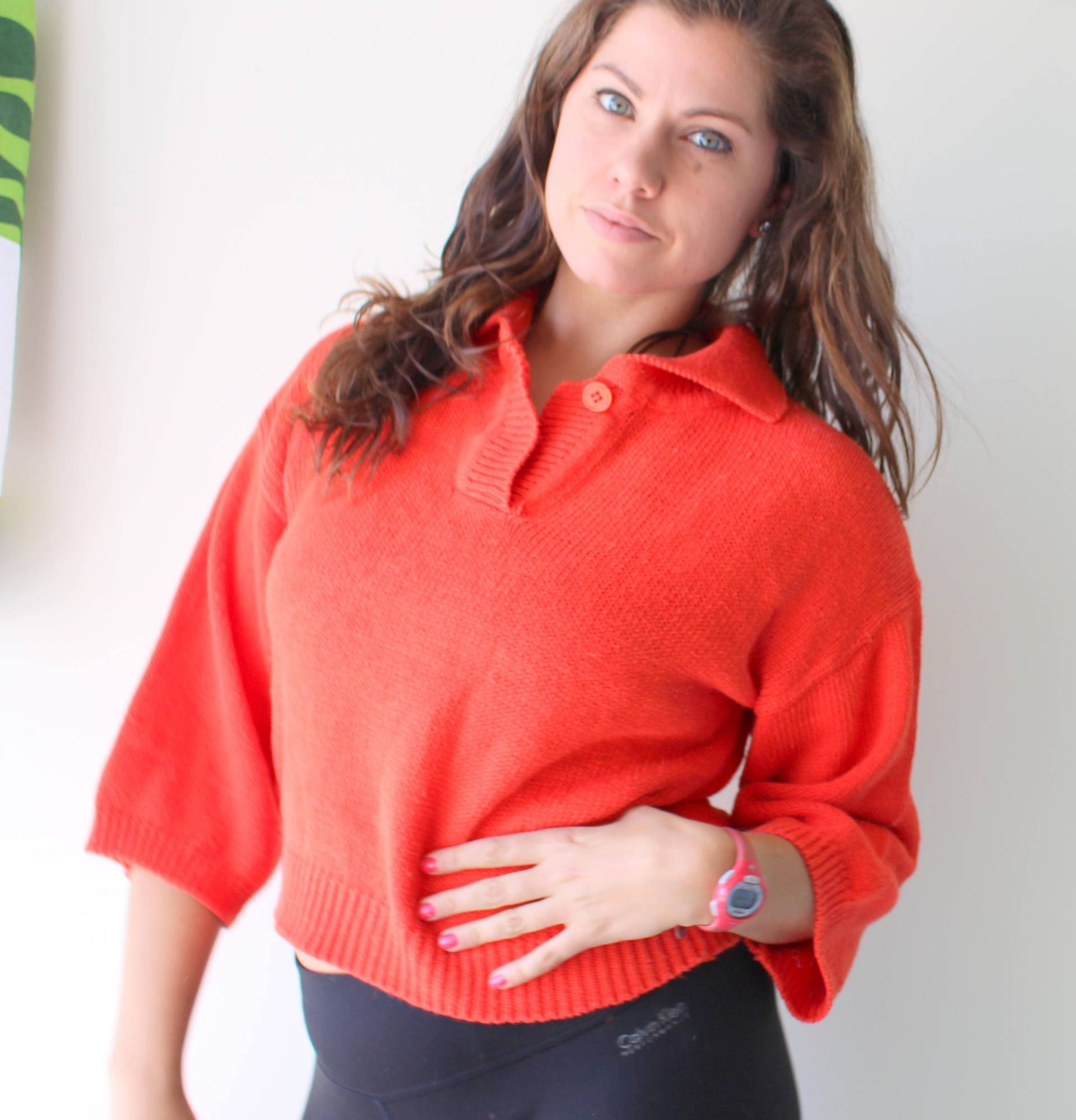 Vintage Orange Strick Boho Slouchy Crop Pullover Freie Größe. Hippie. Kostüm. Boho. Gestrickt. Retro. Modell Niedlich. Bauchfreies Top. Adrett von retroandme