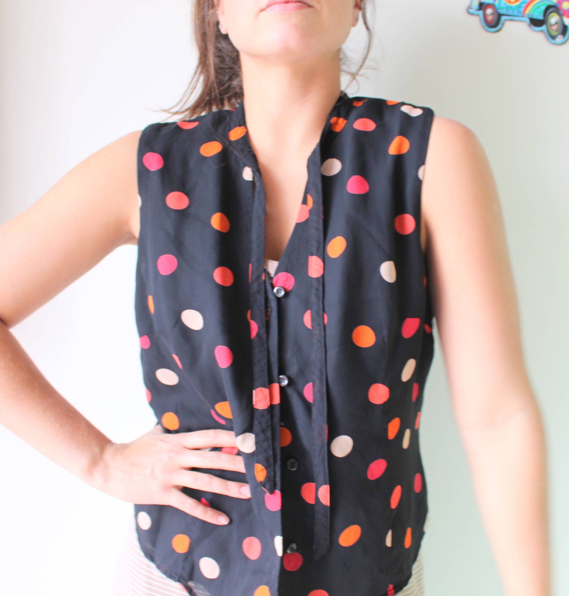 Vintage Polka Dot Bluse Schwarz & Orange Seidiges Top Vintage Polka Dot Bluse Schwarz & Orange Seidiges Top von retroandme