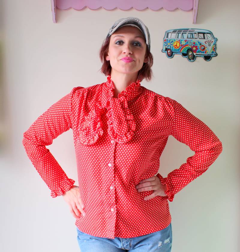 Vintage Polka Dot Rüschen Bluse Rot Und Weiss Mod Top Vintage Polka Dot Rüschen Bluse Rot Und Weiss Mod Top von retroandme