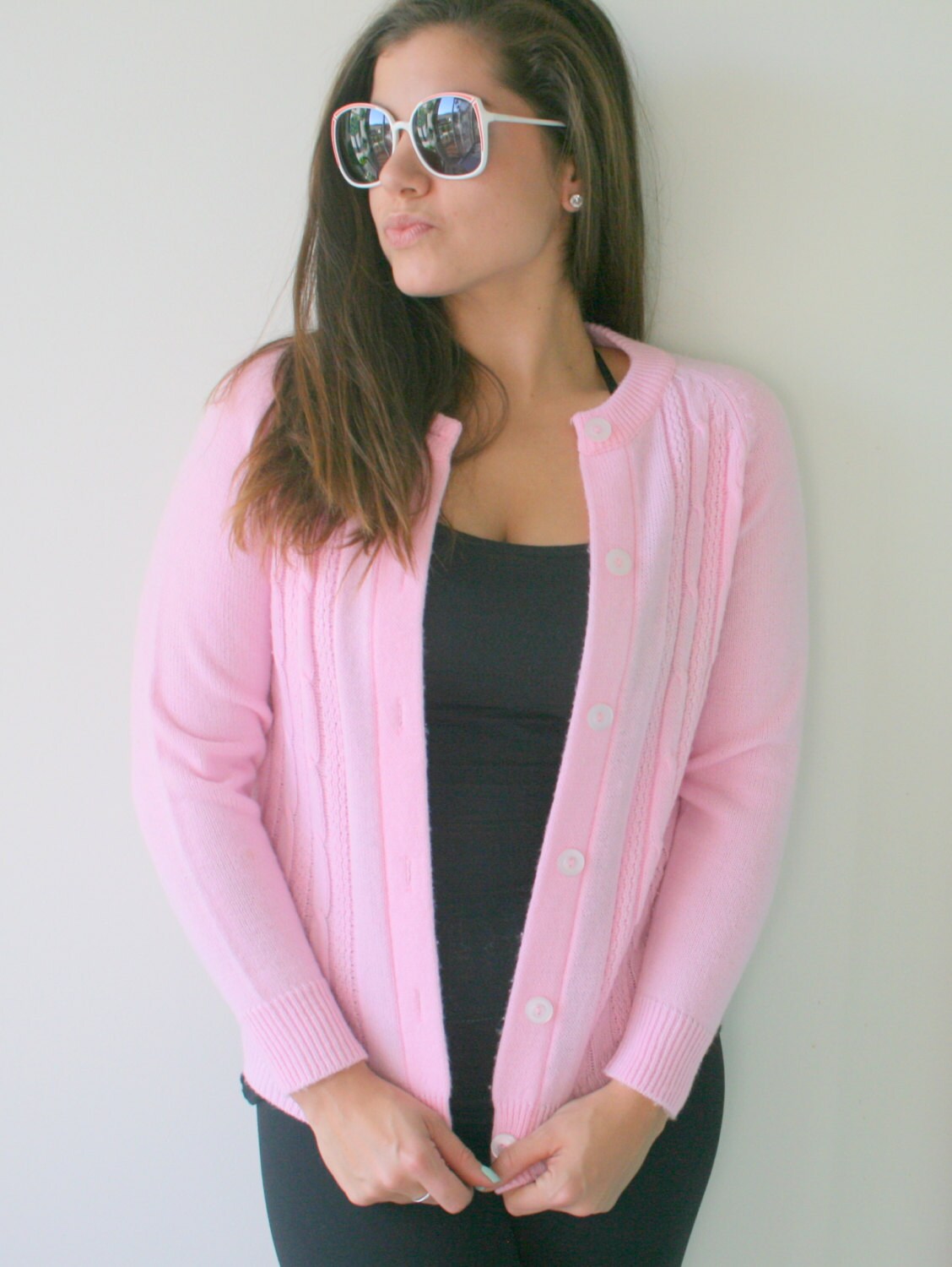 Vintage Preppy Spring Pink Slouchy Crop Pullover... Größe Mittelgroß... Folk. Freie Größe. Hippie. Kostüm. Boho. Rosa. Frühling. Stricken. Retro. Mod von retroandme