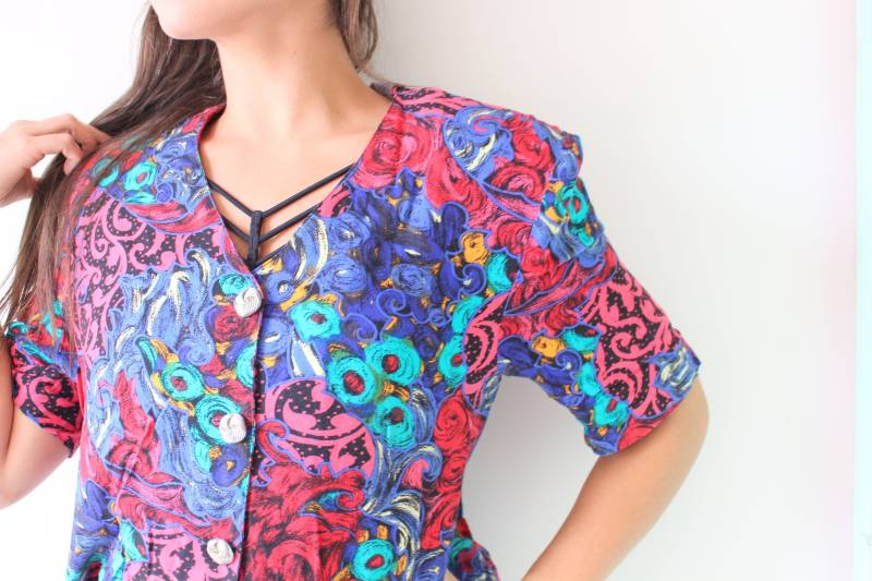 Vintage Regenbogen Print Bluse - Cape Cod Made in Usa von retroandme