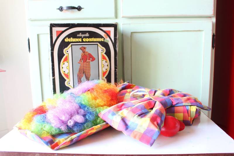 Vintage Retro Clown Kostüm Krawatte. Große Erwachsene. Rot. Regenbogen. Teenager. 1970Er Jahre. Kitschig. Clown Perücke. Retro. Halloween von retroandme