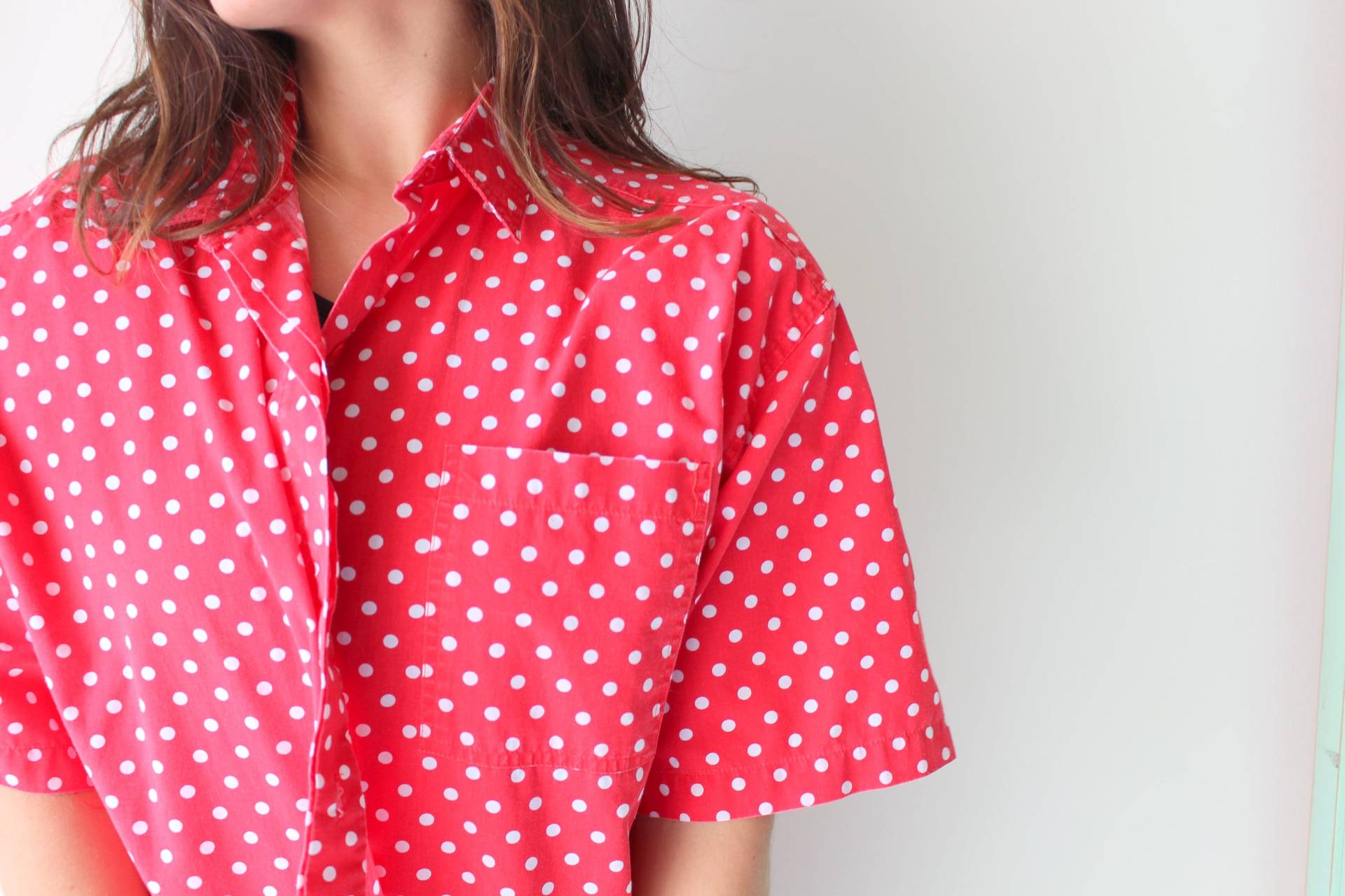Vintage Rot Gepunktet Bluse Baumwollmischung, Groß Vintage Rot Gepunktet Bluse Baumwollmischung, Groß von retroandme
