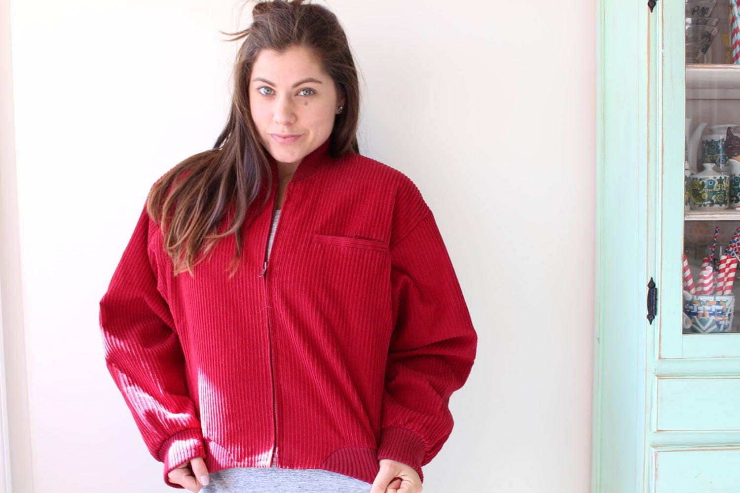 Vintage Rote Cord Blazer Jacke - Größe Medium Vintage Rote Cord Blazer Jacke - Größe Medium von retroandme