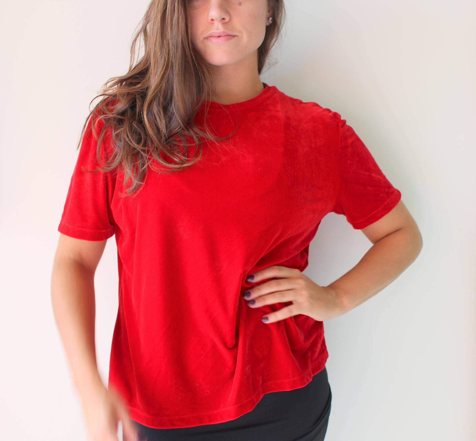 Vintage Roter Samt Pullover Boho Chic Strick, Xl Vintage Roter Samt Pullover Boho Chic Strick, Xl von retroandme