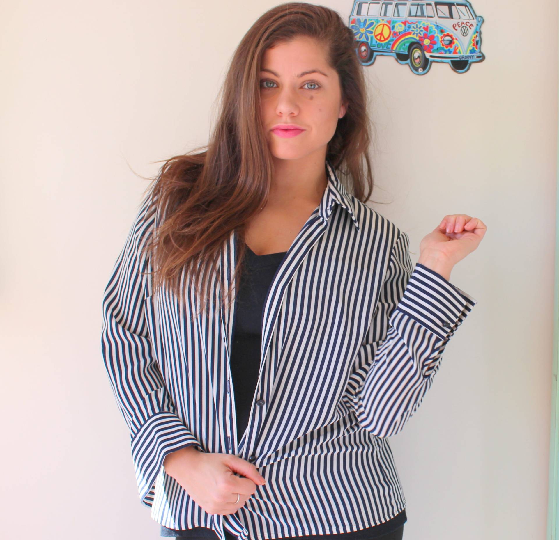 Vintage Schwarz-Weiß Gestreifte Bluse Seidiges 90Er Jahre Top von retroandme