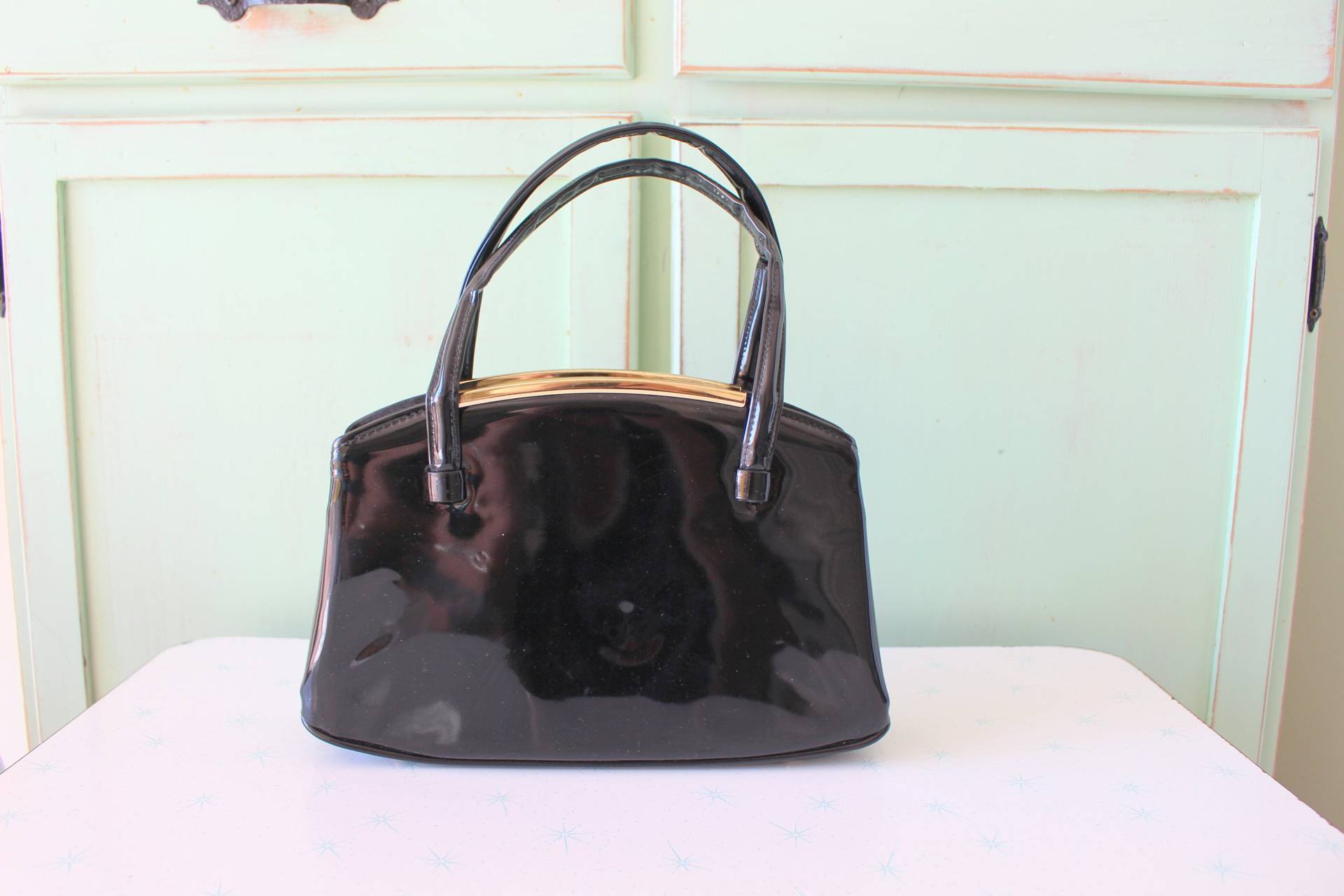 Vintage Schwarze Leder Clutch 1960Er Jahre Mod Handtasche von retroandme