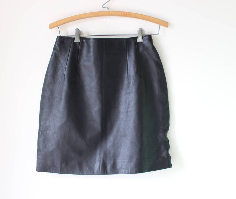 Vintage Schwarzer Leder-Bleistiftrock Retro Designer-stil | Größe S Bis M von retroandme