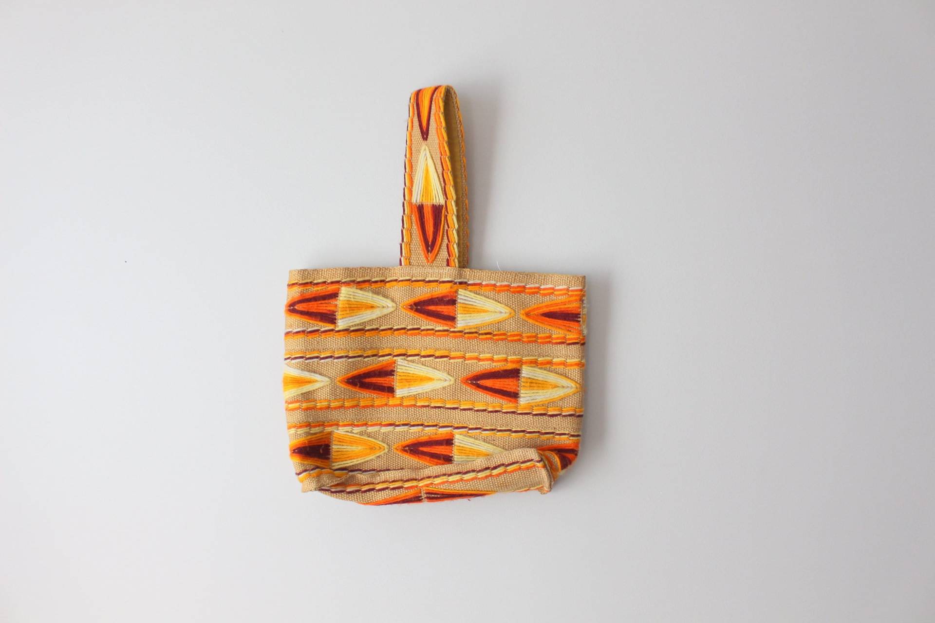 Vintage Stoff 1970Er Jahre Retro Handtasche.... Gelb. Groovig. Orange. Boho. Stofftasche. Mid Century. Folk. Womens. Rot. Aztec. Mod von retroandme