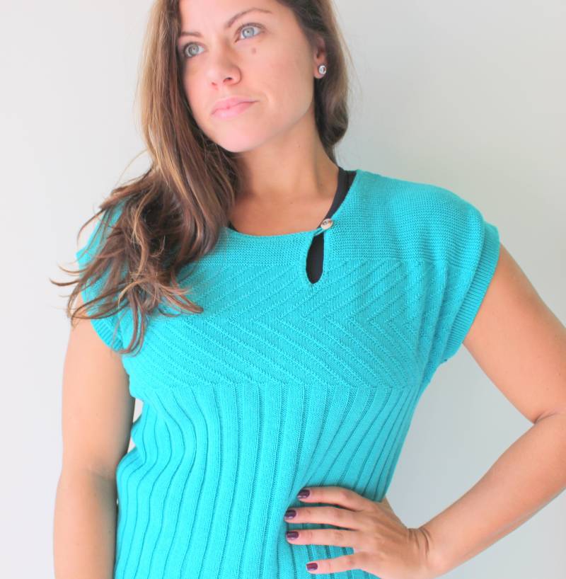 Vintage Strickpullover in Türkis 1980S Boho Slouchy Crop Top | Größe S-M von retroandme