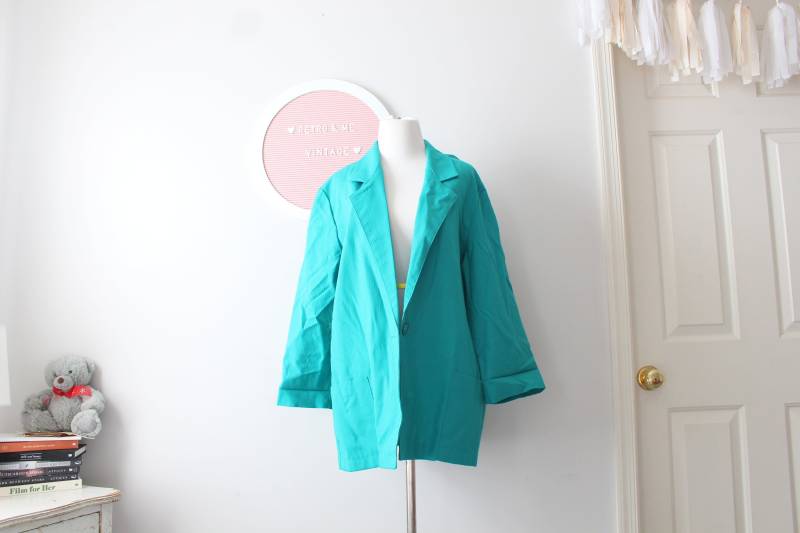 Vintage Teal Blazer Jacke Größe Groß Xl. Baumwolle. Gogo. Herren. Solide. Urlaub. Mod. Twiggy. Retro. Womens. Verrückten. Designer. Mode. Mod von retroandme