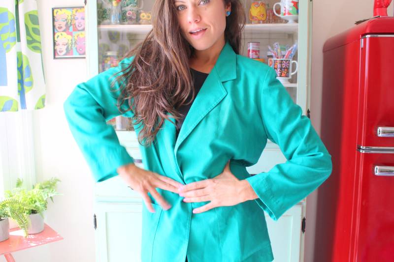 Vintage Teal Blazer Jacke.. Größe Mittelgroß. Baumwolle. Gogo. Herren. Solide. Urlaub. Mod. Twiggy. Retro. Womens. Verrückten. Designer. Mode. Mod von retroandme