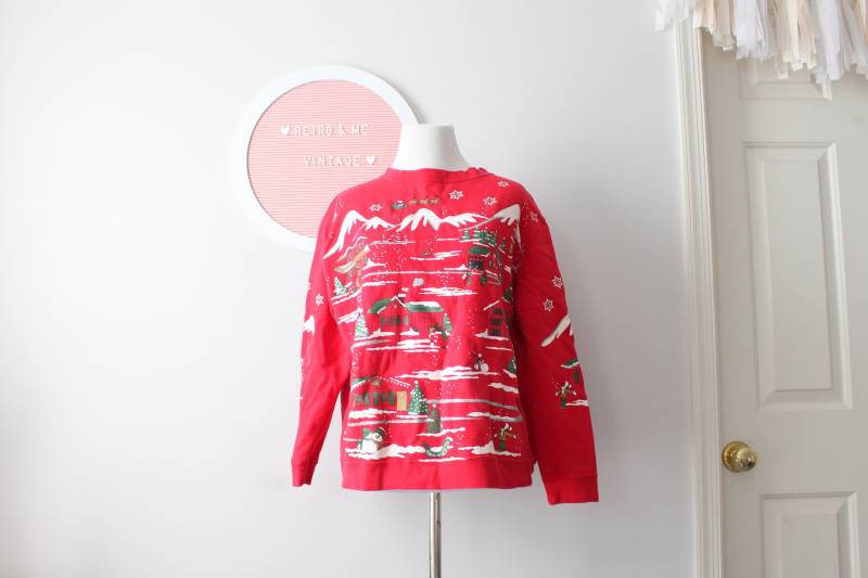 Vintage Weihnachten Schneemann Jingle Bell Santa Urlaub Pullover .... Kranz. Rot. Hässlicher Weihnachtspullover. Niedlich. Kitschig. Witzig von retroandme