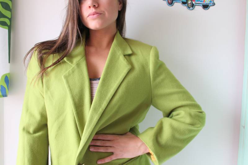 Vintage Wolle Grüner Blazer Mod Twiggy Style, Gr. L von retroandme
