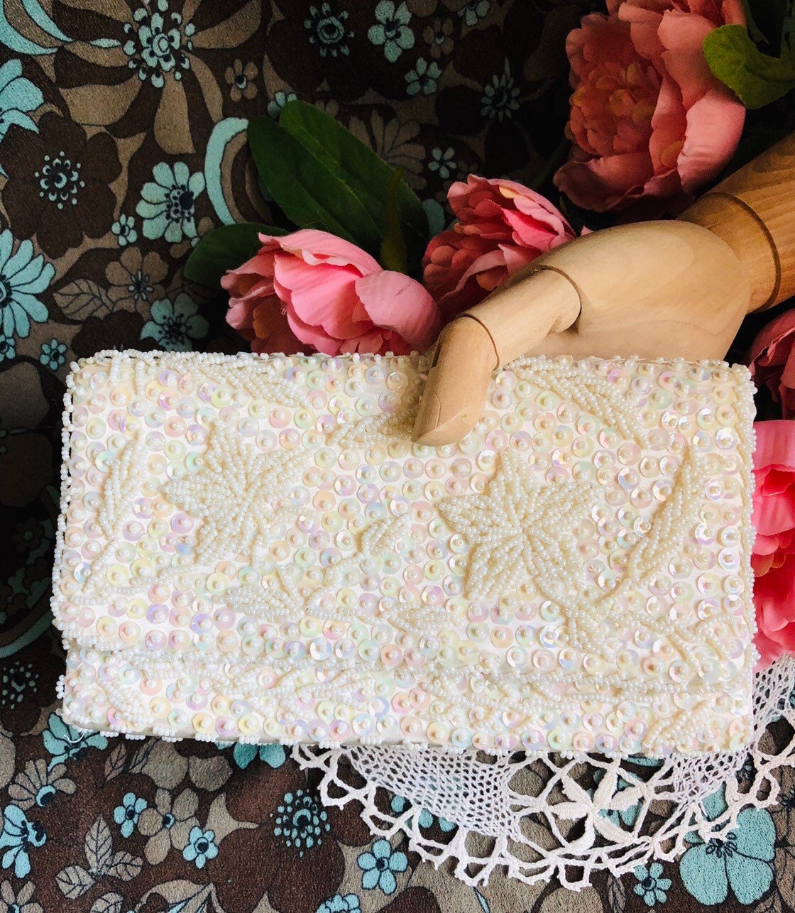 Vintage Cremefarbene Fleck - Und Traumsamen-Clutch-Tasche, Hochzeitspartys, Abendperlen-Clutch-Tasche, Weiße Vintage-Beaed-Clutch Vintage Cremefarbene Fleck - Und Traumsamen-Clutch-Tasche, Hochzeitspartys, Abendperlen-Clutch-Tasche, Weiße Vintage-Beaed-Clutch von retrobonbon