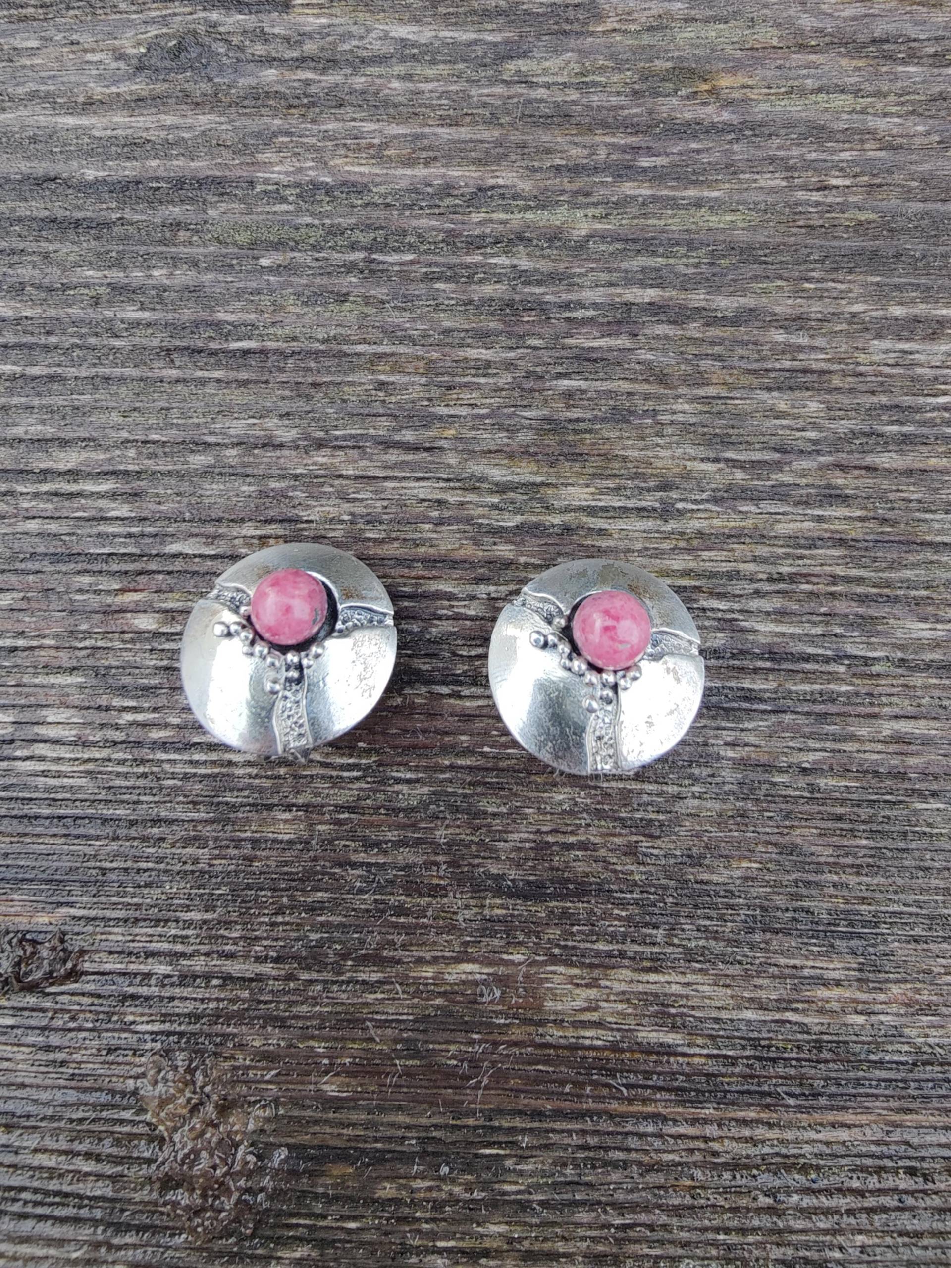 Modernist Ohrclips, 60Er Jahre Rhodochrosit Und 835 Silber Ohrringe, True Vintage von retroflowerpower