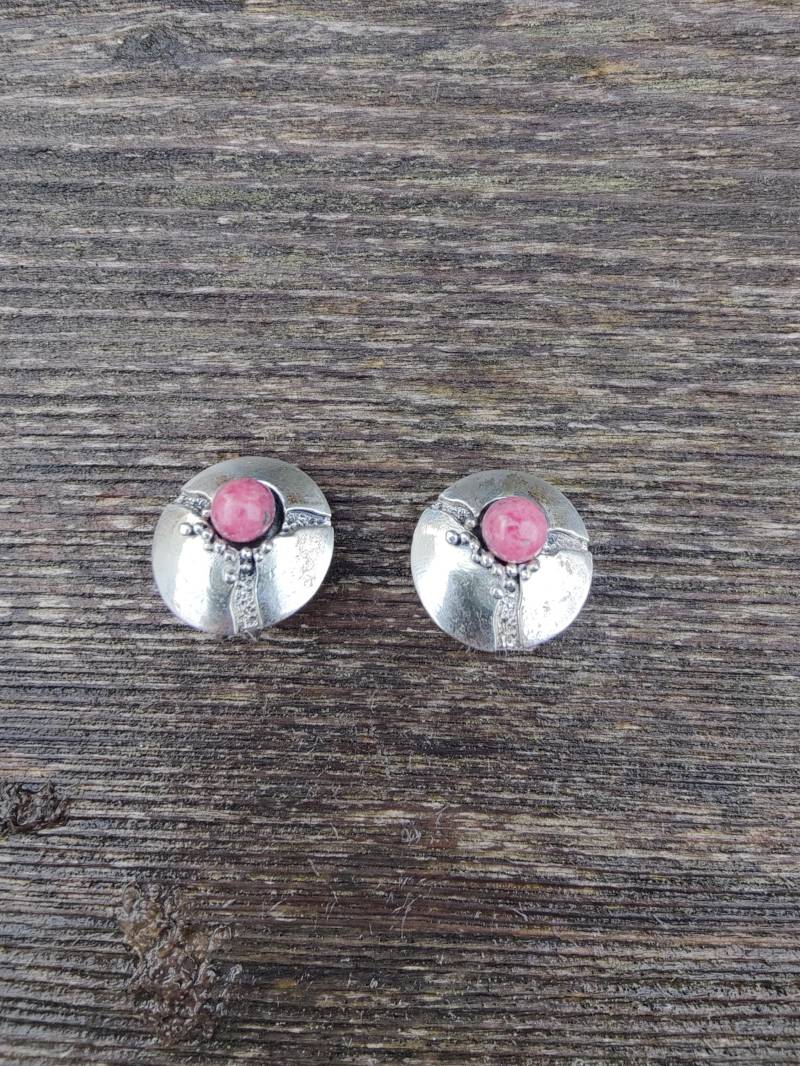 Modernist Ohrclips, 60Er Jahre Rhodochrosit Und 835 Silber Ohrringe, True Vintage von retroflowerpower
