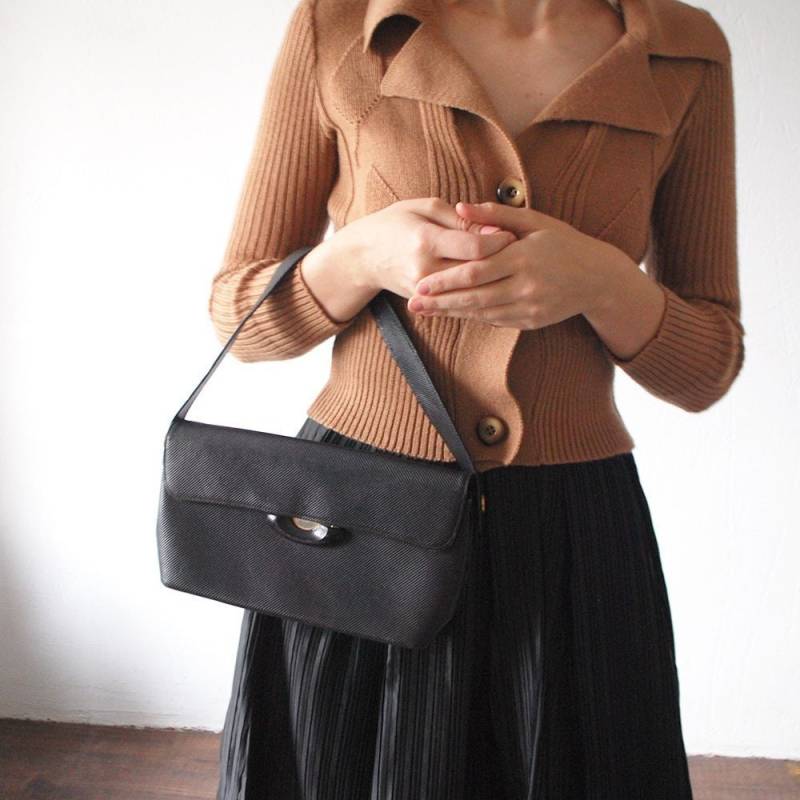 60Er Jahre Handtasche. Kleine Dunkelgraue Ledertasche. 50Er Elegante Handtasche von retrospectrovintage