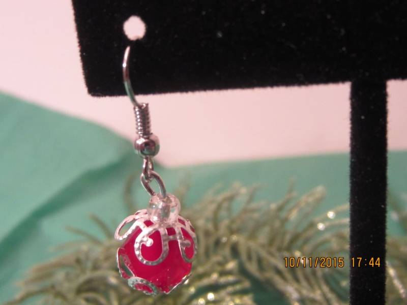 Silber Ohrringe, Weihnachten, Rote Hypoallergen, Baumeln Aussage Runde Ohrringe von revisionme