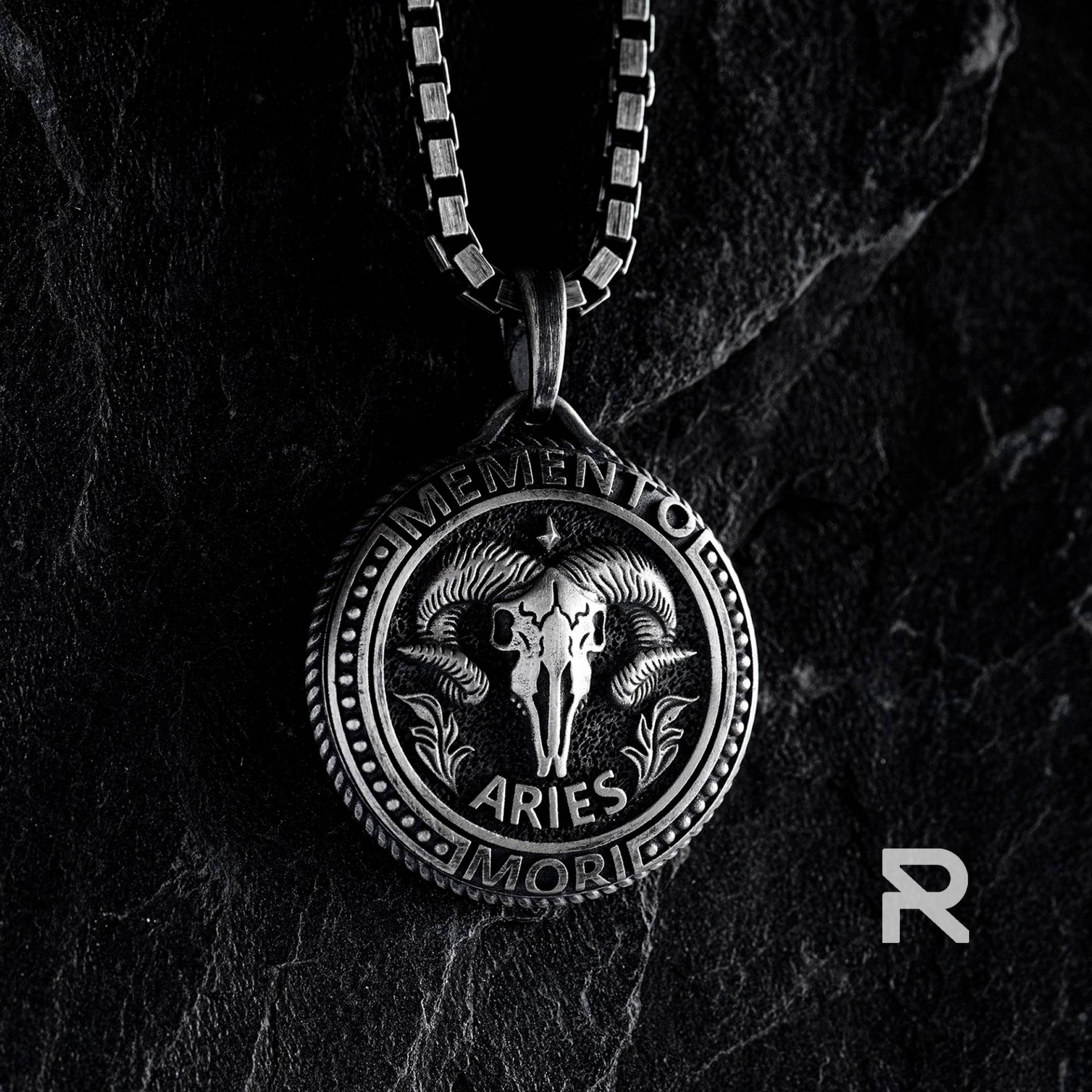 Herren Silber Widder Schädel Anhänger - Sterling Memento Mori Sternzeichen Gothic Halskette Geschenk von reytel