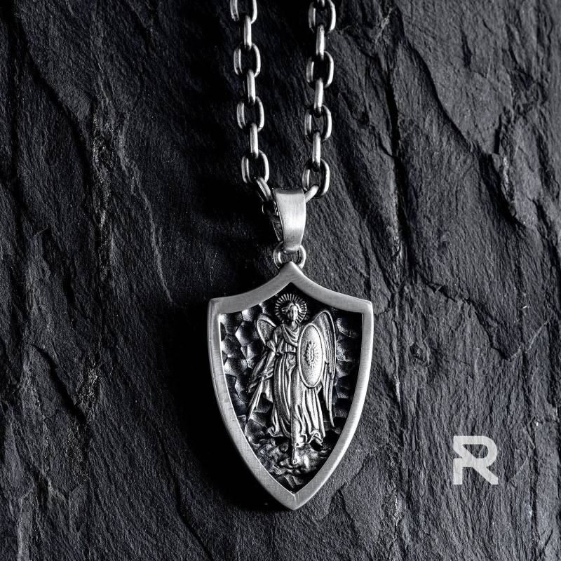 Silberanhänger Herren Erzengel Michael Schild - Sterling Silber Schutz Halskette | Weihnachten Geburtstagsgeschenk Silberanhänger Herren Erzengel Michael Schild - Sterling Silber Schutz Halskette | Weihnachten Geburtstagsgeschenk von reytel