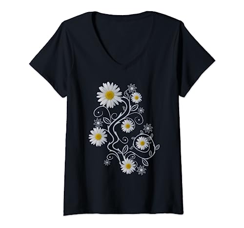 Damen Margeriten Gänseblümchen Blumenranke Ornament floral Blumen T-Shirt mit V-Ausschnitt von rh-naturestyles Margeriten Gänseblümchen Blüten
